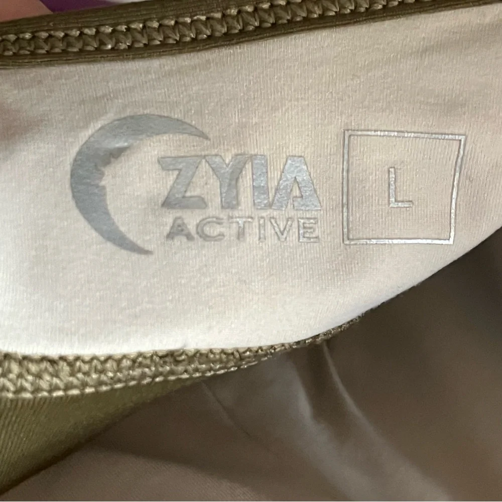 Like New!! Women's Zyia Active Olive Green Grid Sports Bra - Size Large - Picture 16 of 16